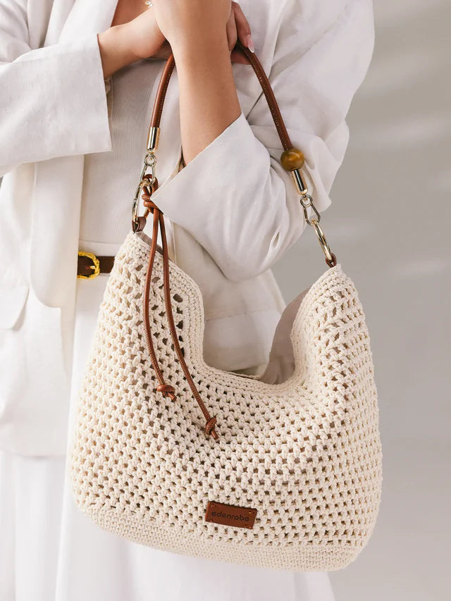 Off White Crochet Tote Bag - EAWHB5-012